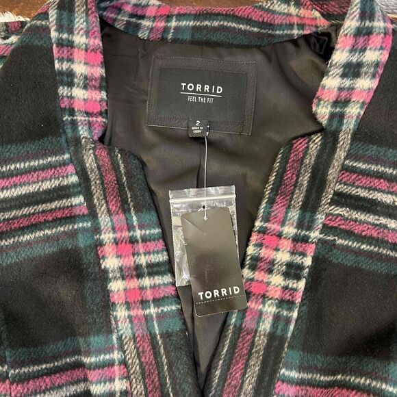 Torrid Womens Peacoat Coat Collared Long Sleeves Plaid Plus Size 2 - Picture 4 of 5